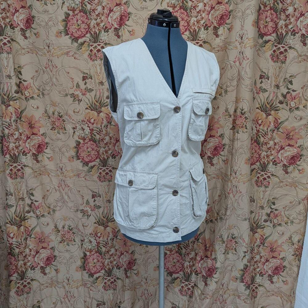 Eddie Bauer 100% Cotton Utility Vest Women’s SP Khaki Outdoor Safari
